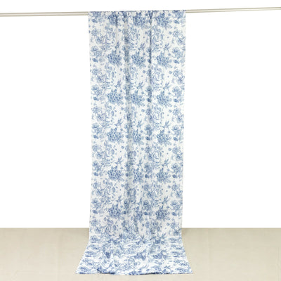 French Toile Polyester Backdrop Curtain â€“ Blue Floral 5ft x 12ft Rod Pocket Drape Panel