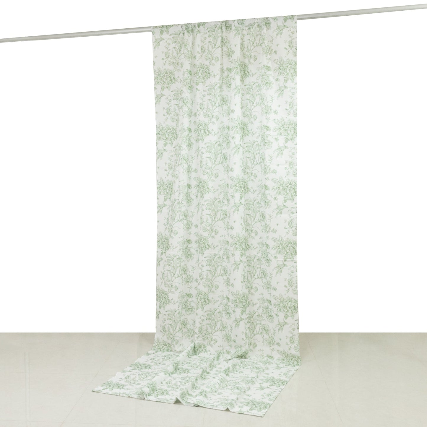 French Toile Polyester Backdrop Curtain â€“ Dusty Sage Green Floral 5ft x 12ft Rod Pocket Drape Panel