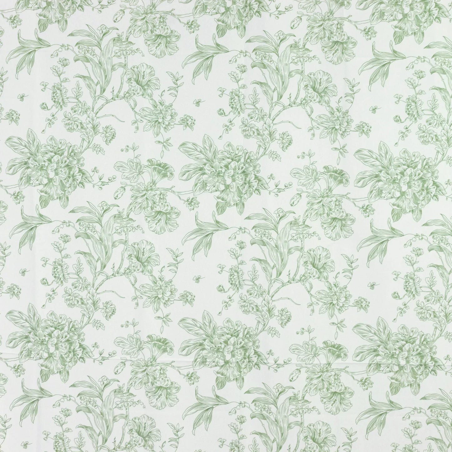 French Toile Polyester Backdrop Curtain â€“ Dusty Sage Green Floral 5ft x 12ft Rod Pocket Drape Panel