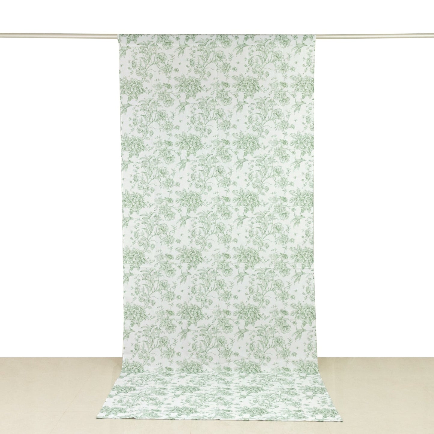 French Toile Polyester Backdrop Curtain â€“ Dusty Sage Green Floral 5ft x 12ft Rod Pocket Drape Panel