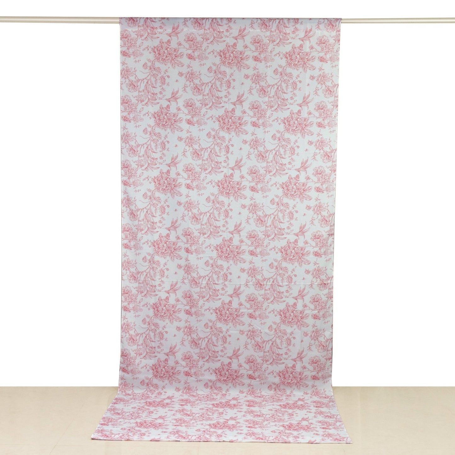 French Toile Polyester Backdrop Curtain â€“ Pink Floral 5ft x 12ft Rod Pocket Drape Panel