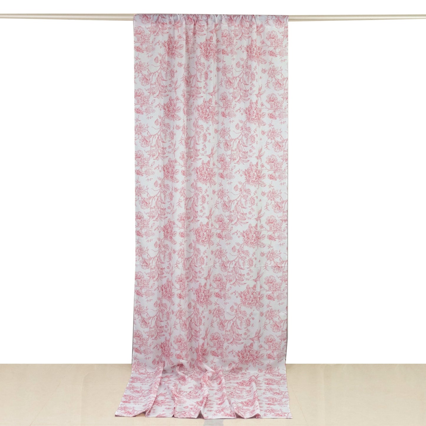 French Toile Polyester Backdrop Curtain â€“ Pink Floral 5ft x 12ft Rod Pocket Drape Panel