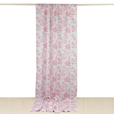 French Toile Polyester Backdrop Curtain â€“ Pink Floral 5ft x 12ft Rod Pocket Drape Panel