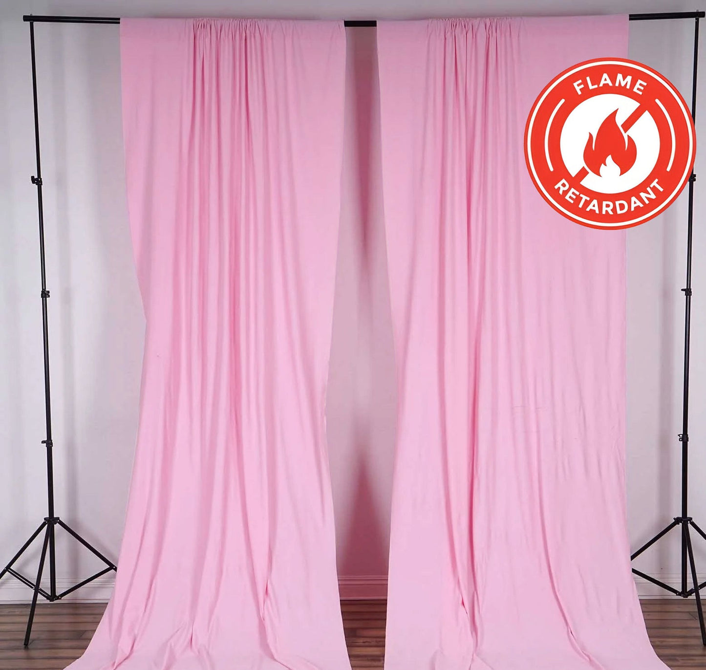 2 Pack Pink Scuba Polyester Event Curtain Drapes, Durable Flame Resistant Backdrop Event Panels Wrinkle Free with Rod Pockets - 10ftx10ft