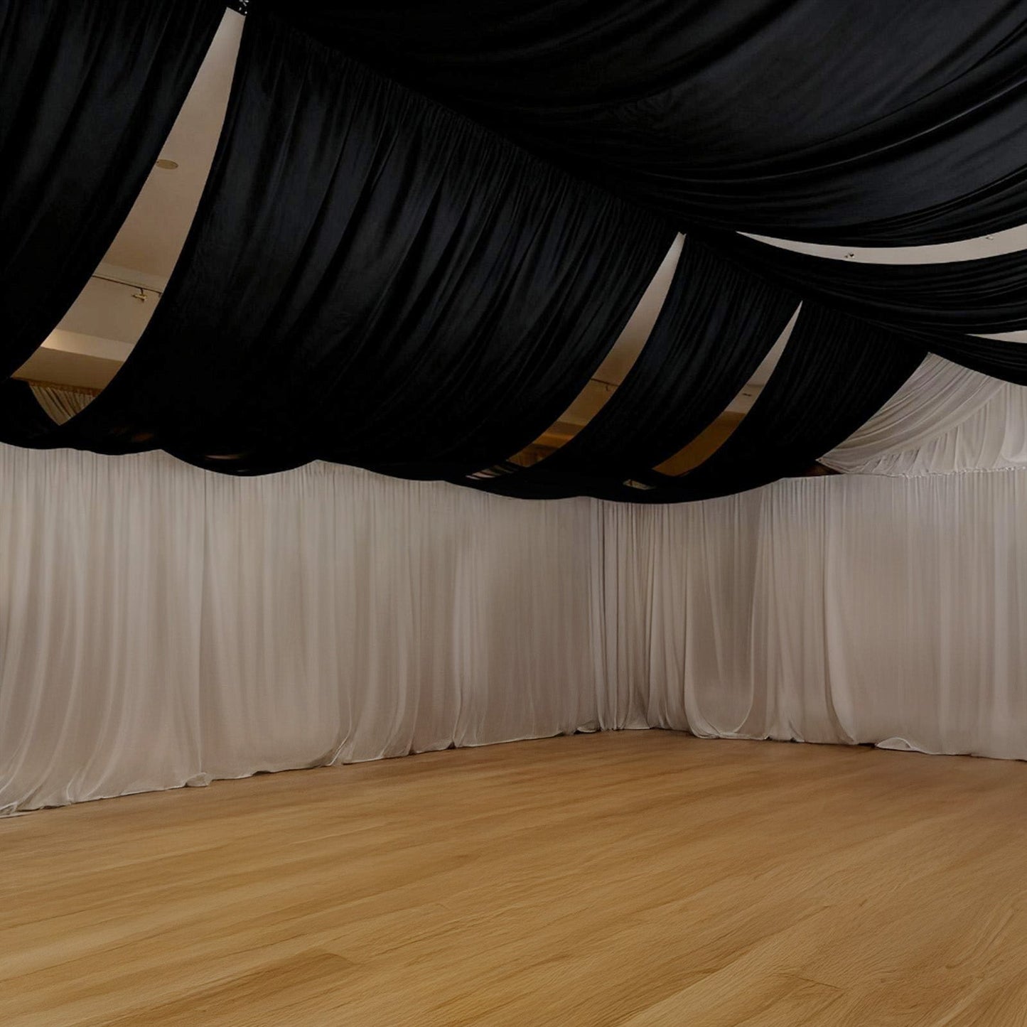 Black Spandex Ceiling Drape Panel, 5ft x 32ft â€” Wrinkle-Free 4-Way Stretch Fabric, Extra-Long Curtain for Event Ceiling or Backdrop DÃ©cor