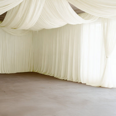 Ivory Spandex Ceiling Drape Panel, 5ft x 32ft â€” Wrinkle-Free 4-Way Stretch Fabric, Extra-Long Curtain for Event Ceiling or Backdrop DÃ©cor