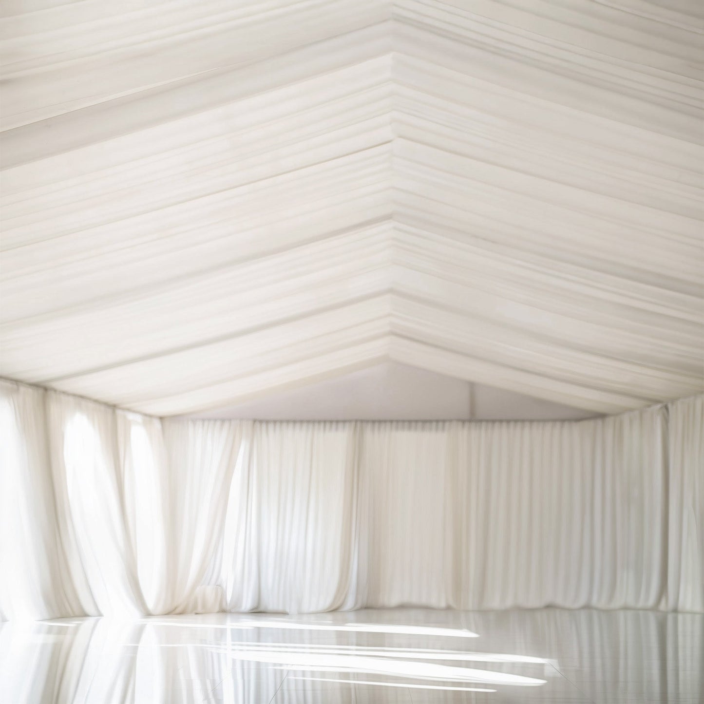 Ivory Stretch Spandex Tent Ceiling Drape â€“ 25ft x 36ft 180GSM Wrinkle-Free Fabric Ceiling Liner with Pole Pockets, Premium