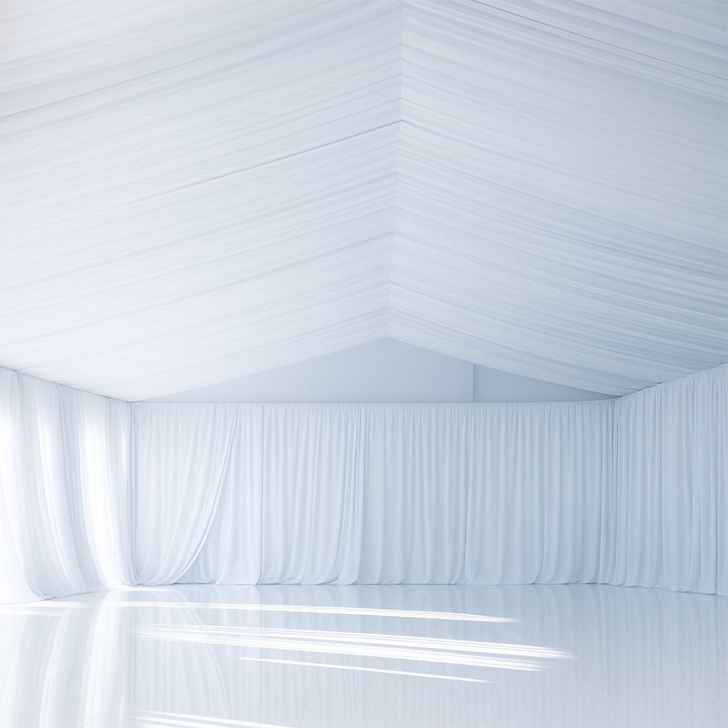 White Stretch Spandex Tent Ceiling Drape â€“ 25ft x 36ft 180GSM Wrinkle-Free Fabric Ceiling Liner with Pole Pockets, Premium