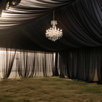 Black Stretch Spandex Tent Ceiling Drape â€“ 25ft x 36ft 100GSM Wrinkle-Free Fabric Ceiling Liner with Pole Pockets, Standard