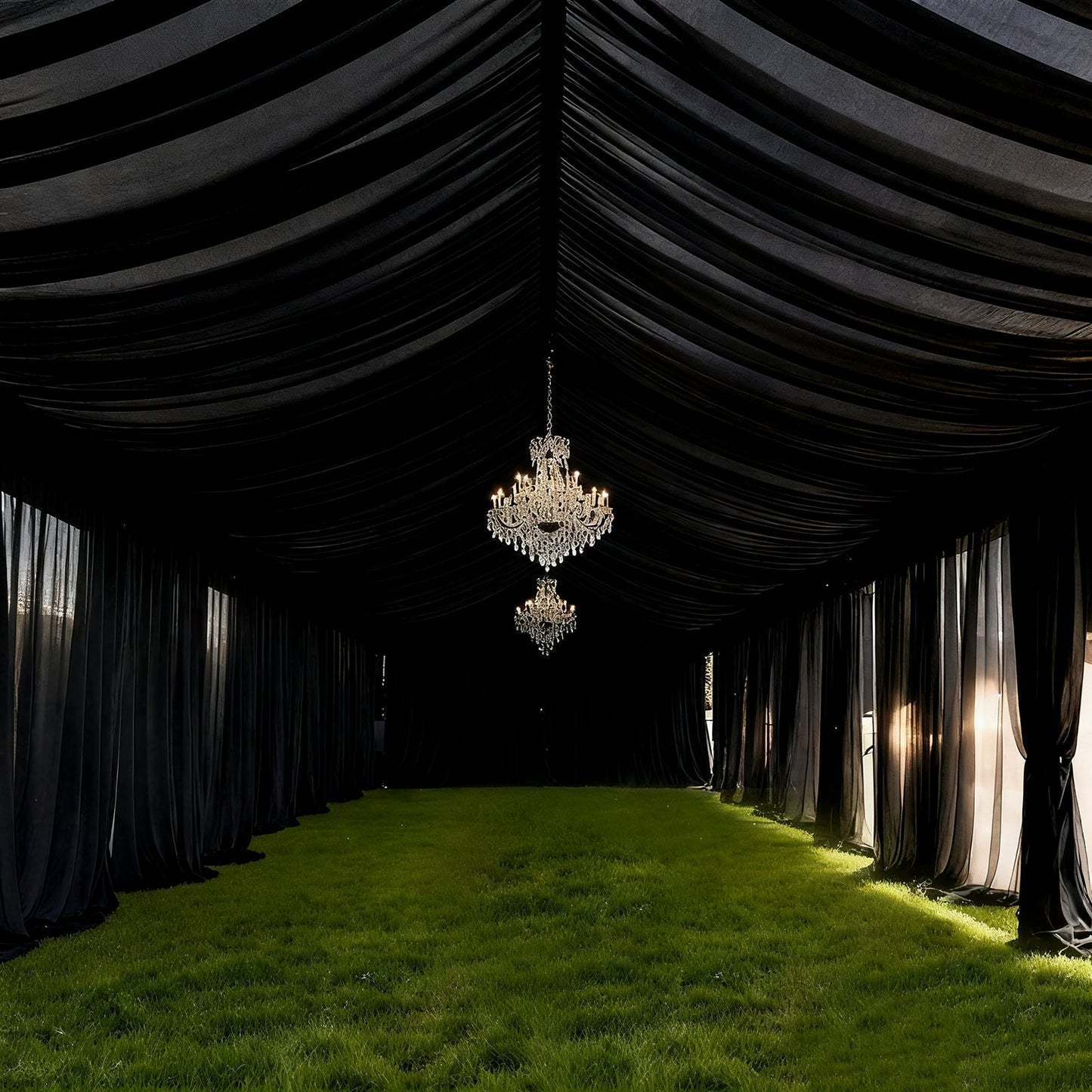 Black Stretch Spandex Tent Ceiling Drape â€“ 25ft x 36ft 100GSM Wrinkle-Free Fabric Ceiling Liner with Pole Pockets, Standard