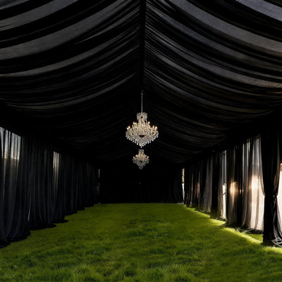 Black Stretch Spandex Tent Ceiling Drape â€“ 25ft x 36ft 100GSM Wrinkle-Free Fabric Ceiling Liner with Pole Pockets, Standard