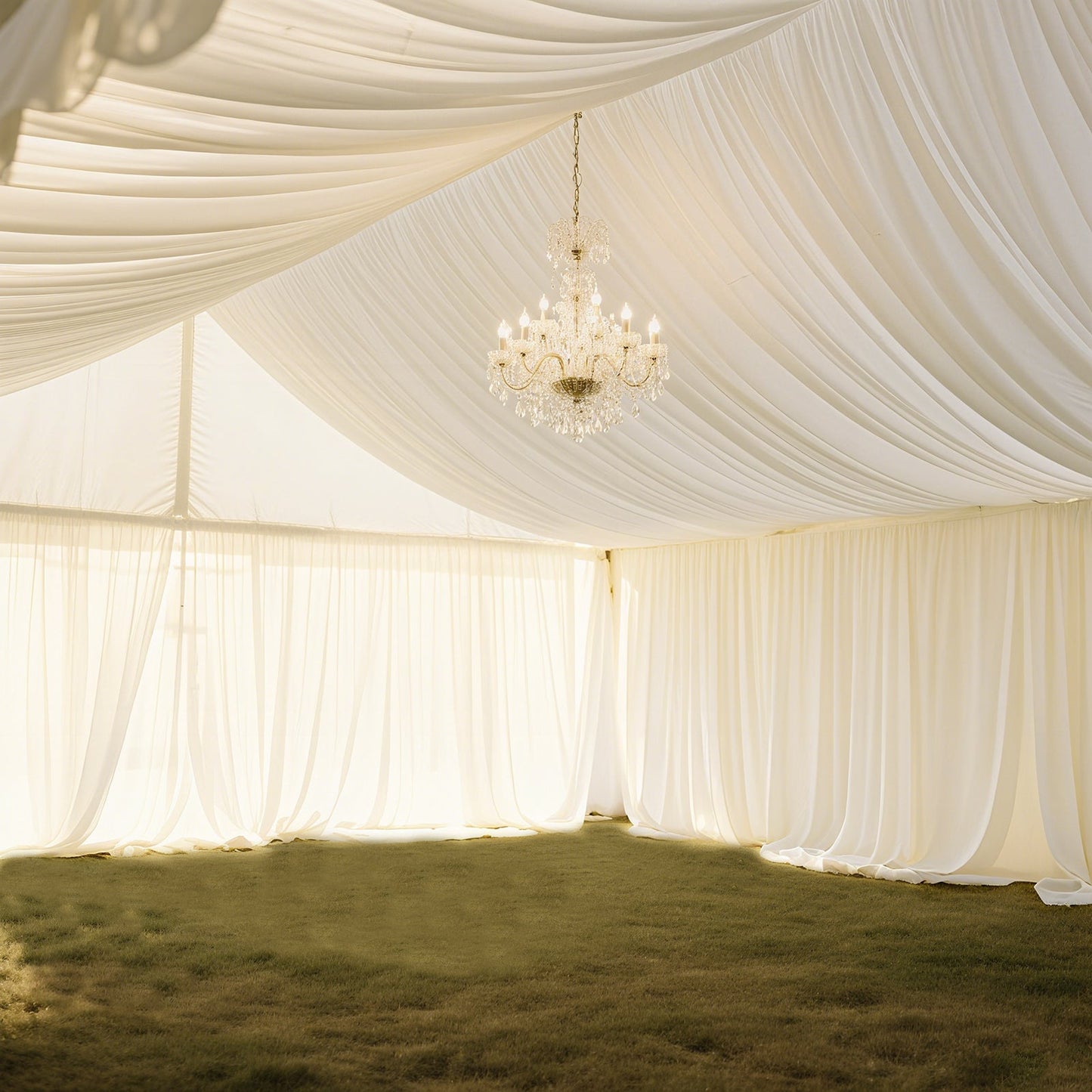 Ivory Stretch Spandex Tent Ceiling Drape â€“ 25ft x 36ft 100GSM Wrinkle-Free Fabric Ceiling Liner with Pole Pockets, Standard
