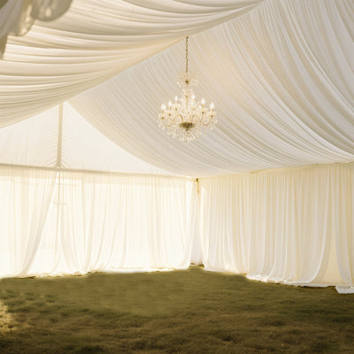 Ivory Stretch Spandex Tent Ceiling Drape â€“ 25ft x 36ft 100GSM Wrinkle-Free Fabric Ceiling Liner with Pole Pockets, Standard