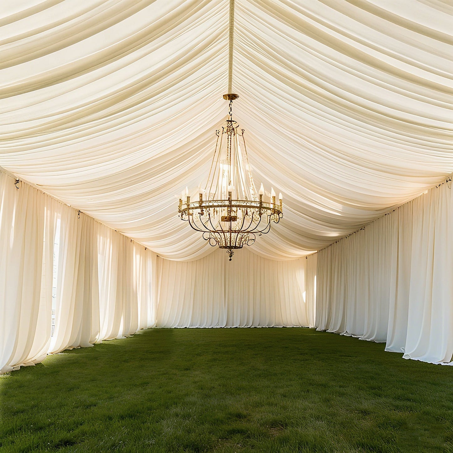 Ivory Stretch Spandex Tent Ceiling Drape â€“ 25ft x 36ft 100GSM Wrinkle-Free Fabric Ceiling Liner with Pole Pockets, Standard