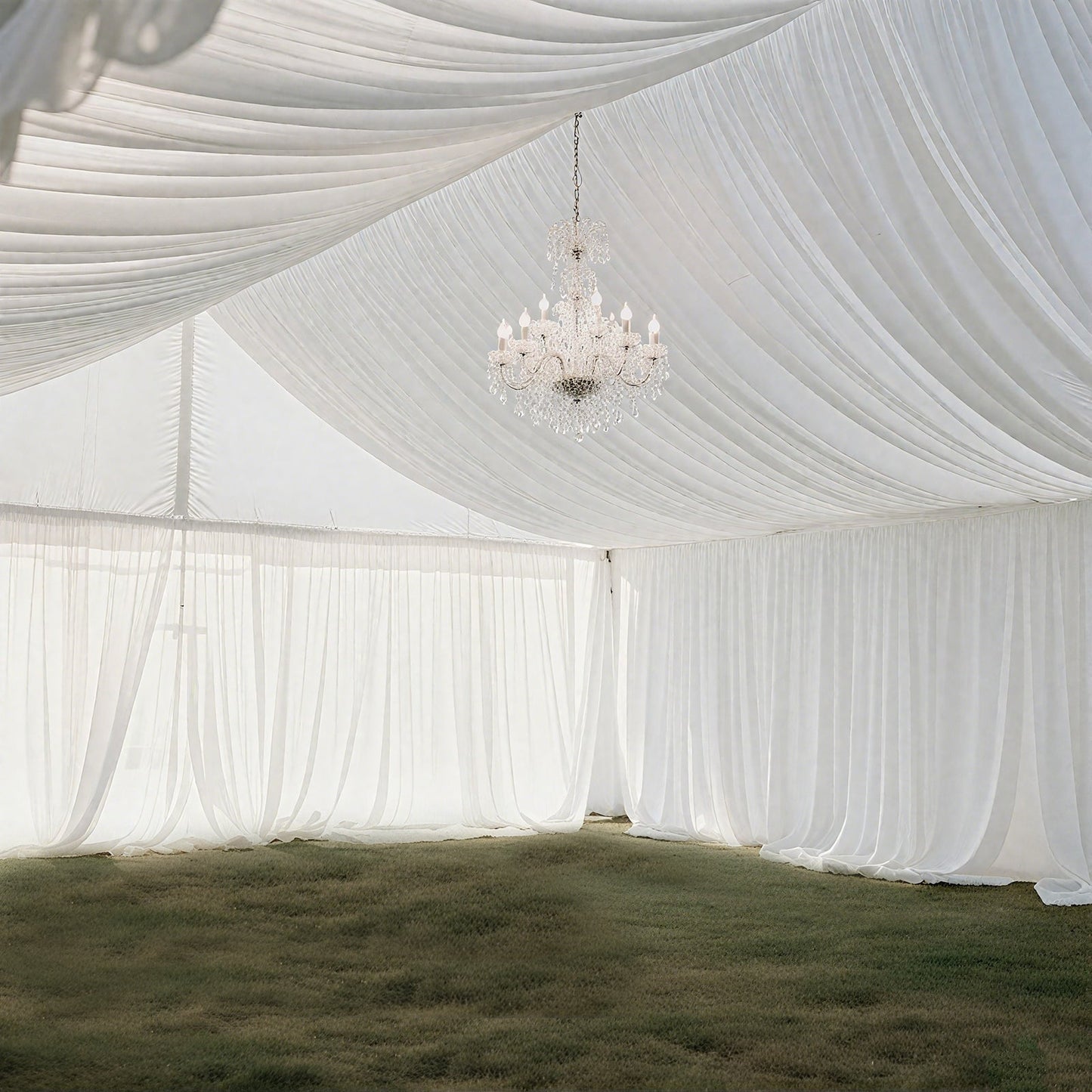 White Stretch Spandex Tent Ceiling Drape â€“ 25ft x 36ft 100GSM Wrinkle-Free Fabric Ceiling Liner with Pole Pockets, Standard