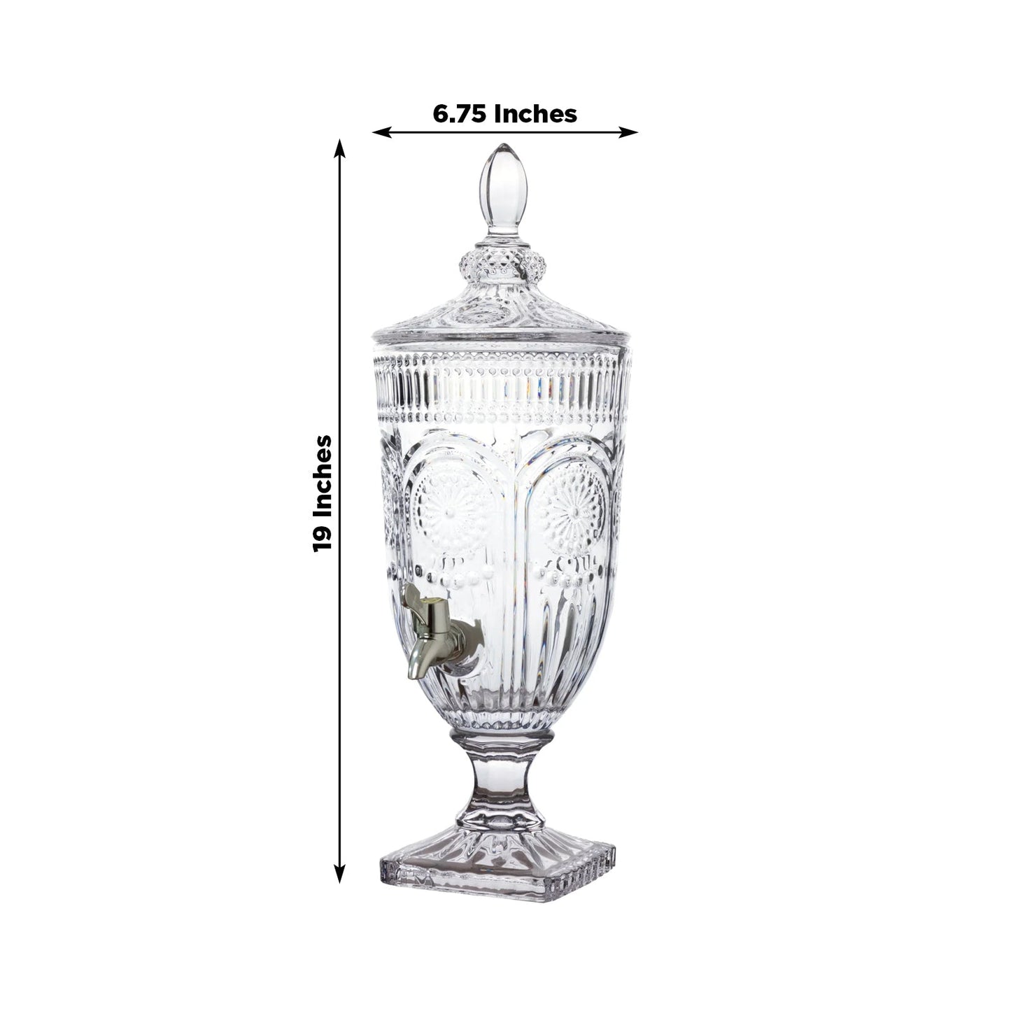 Vintage Cut Crystal Glass Drink Dispenser with Lid & Spigot â€“ Tall Beverage Server, Vertical Panel & Floral Design, 3L