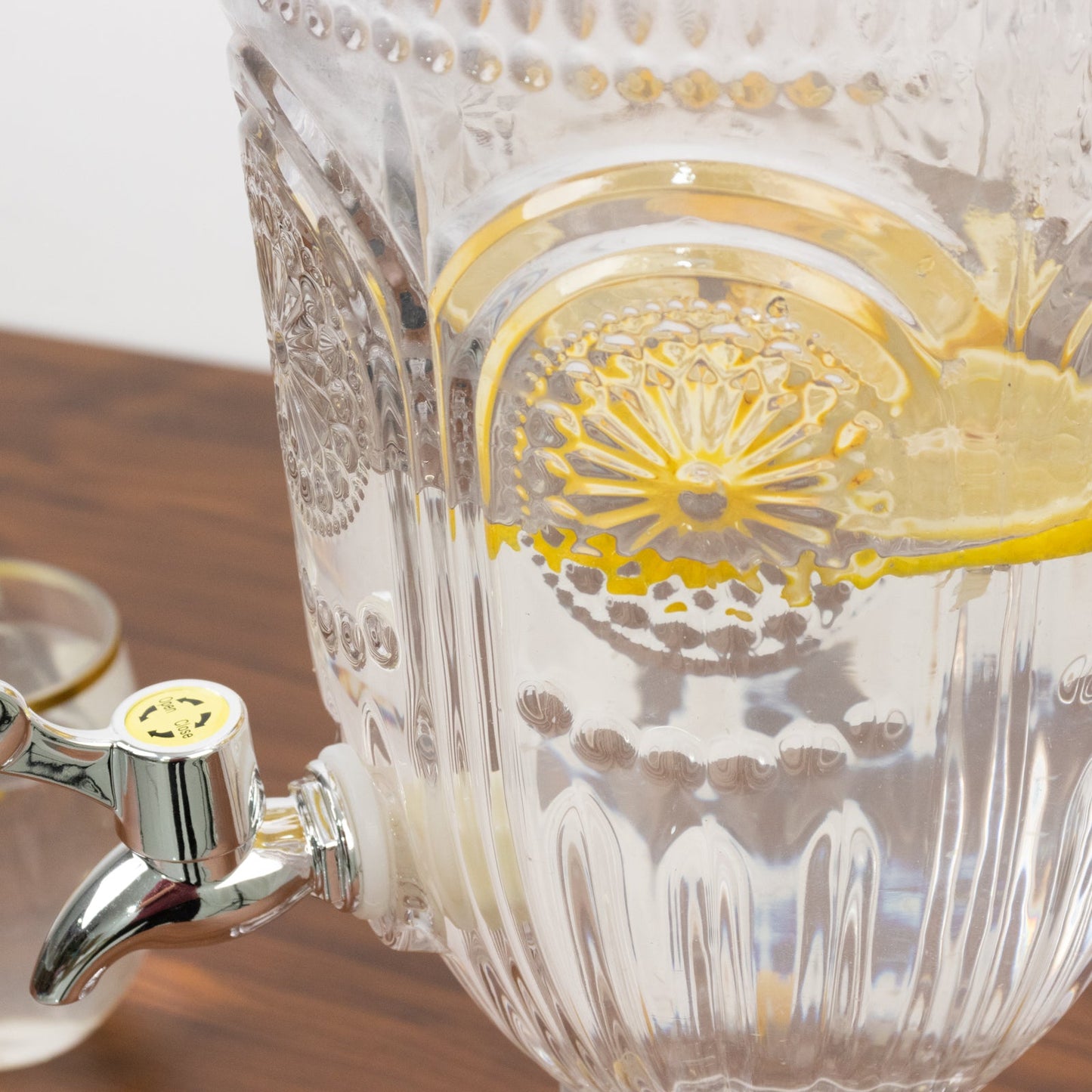 Vintage Cut Crystal Glass Drink Dispenser with Lid & Spigot â€“ Tall Beverage Server, Vertical Panel & Floral Design, 3L