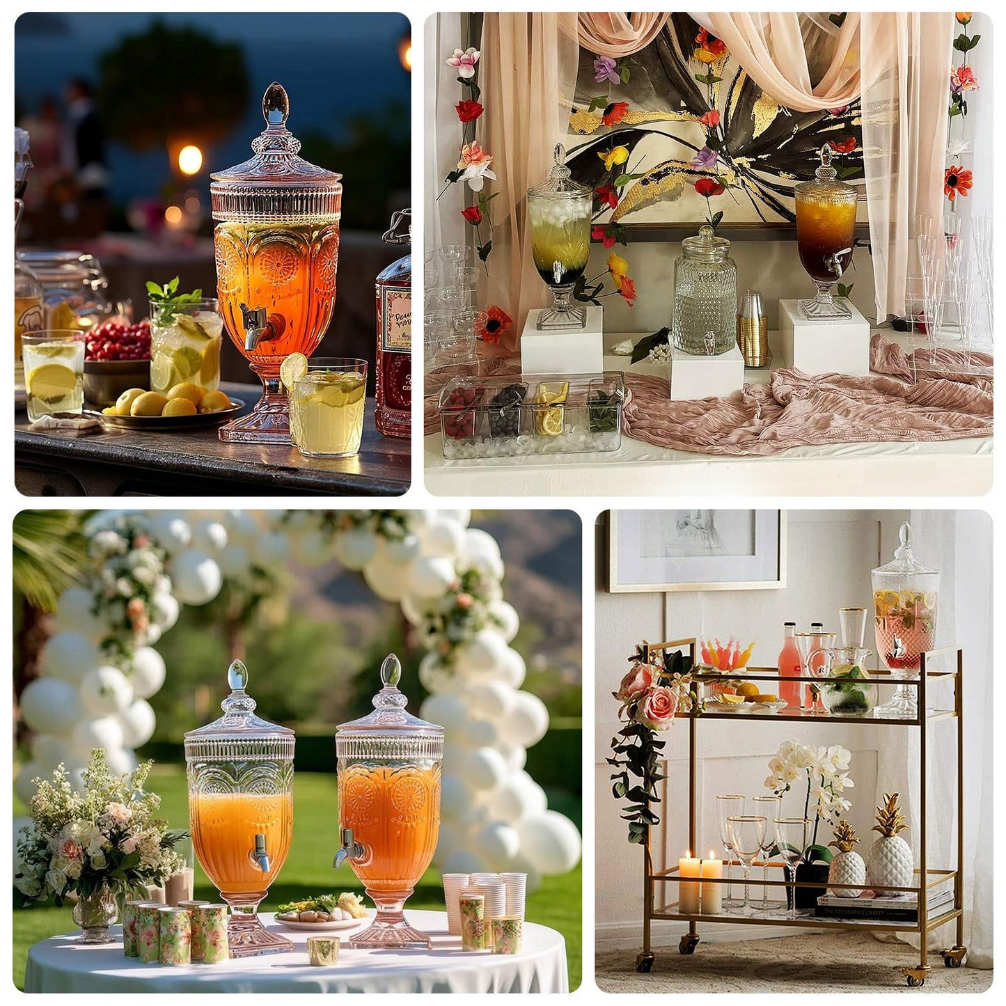 Vintage Cut Crystal Glass Drink Dispenser with Lid & Spigot â€“ Tall Beverage Server, Vertical Panel & Floral Design, 3L