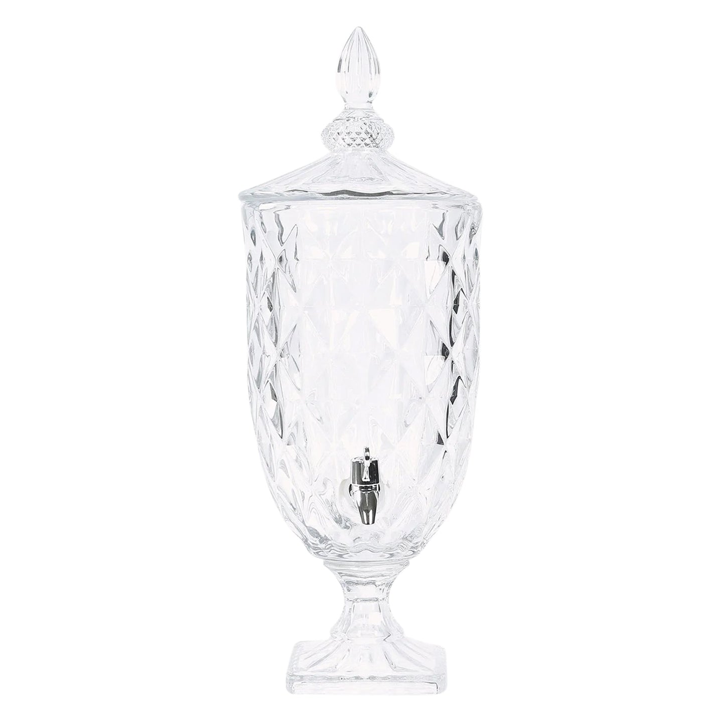 1.3 Gallon Glass Beverage Dispenser, Apothecary Jar Style Party Drink Dispenser with Diamond Texture and Lid - Versatile Serving Feature 21"