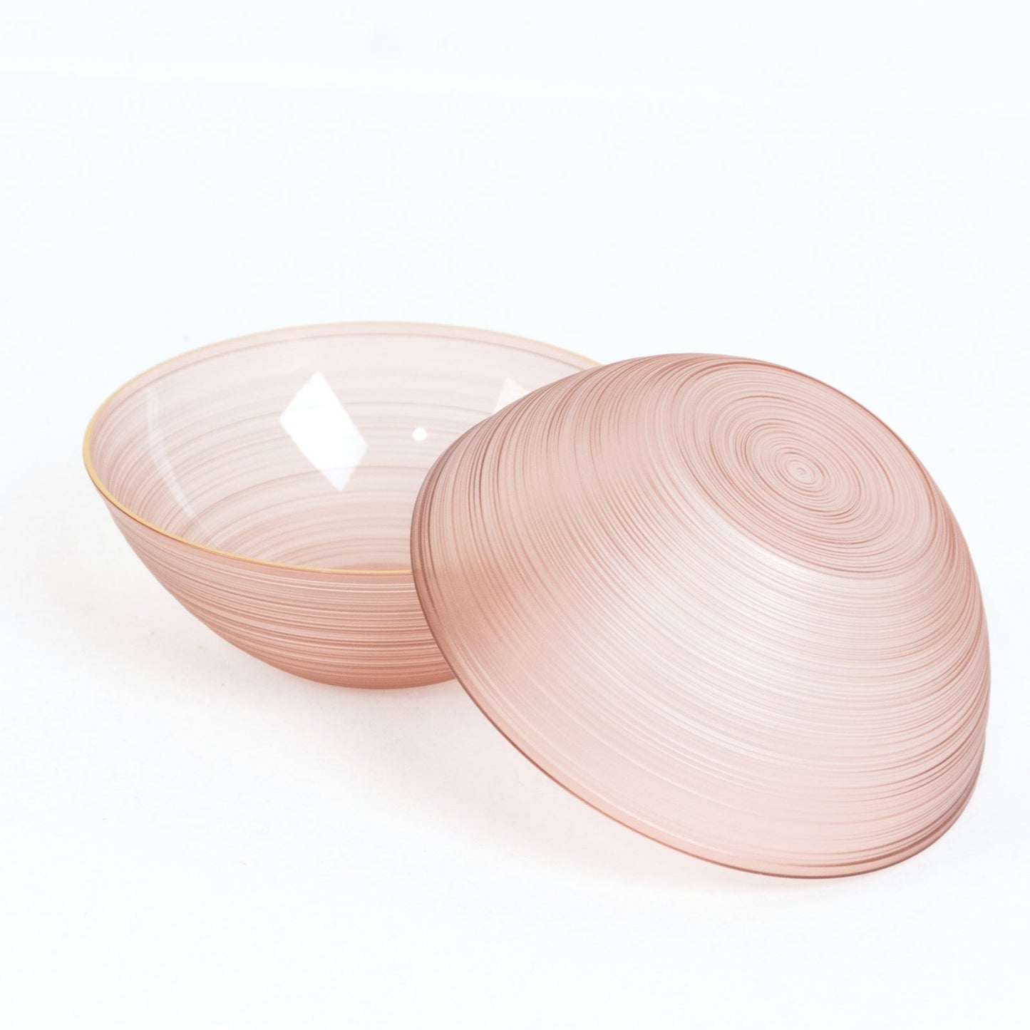 20-Pack 16oz Plastic Bowls â€“ Transparent Dusty Rose with Gold Rim, Elegant Crystal-Like Swirl Disposable Bowls