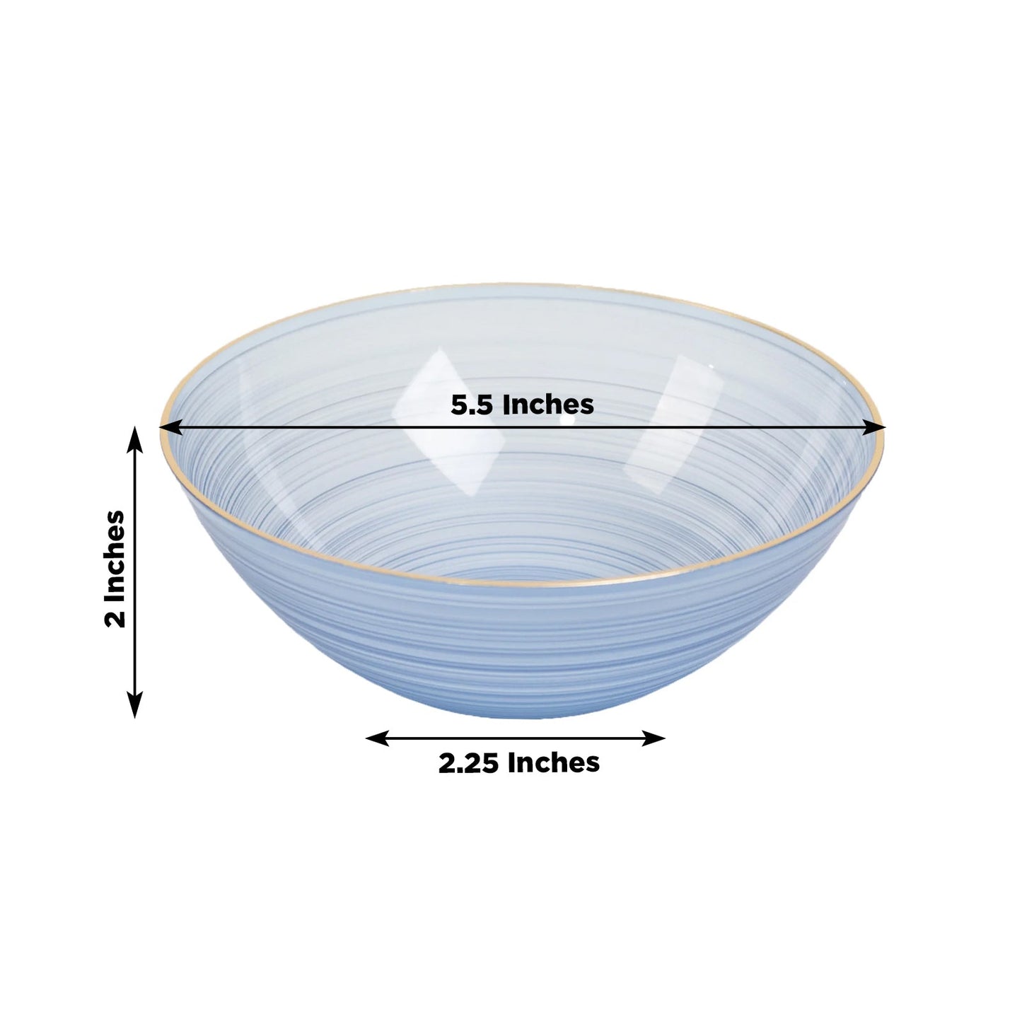 20-Pack 16oz Plastic Bowls â€“ Transparent Dusty Blue with Gold Rim, Elegant Crystal-Like Swirl Disposable Bowls