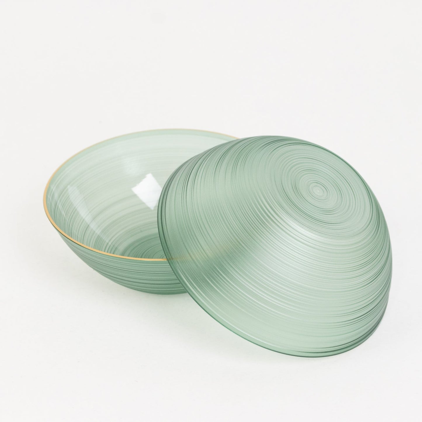 20-Pack 16oz Plastic Bowls â€“ Transparent Dusty Sage Green with Gold Rim, Elegant Crystal-Like Swirl Disposable Bowls