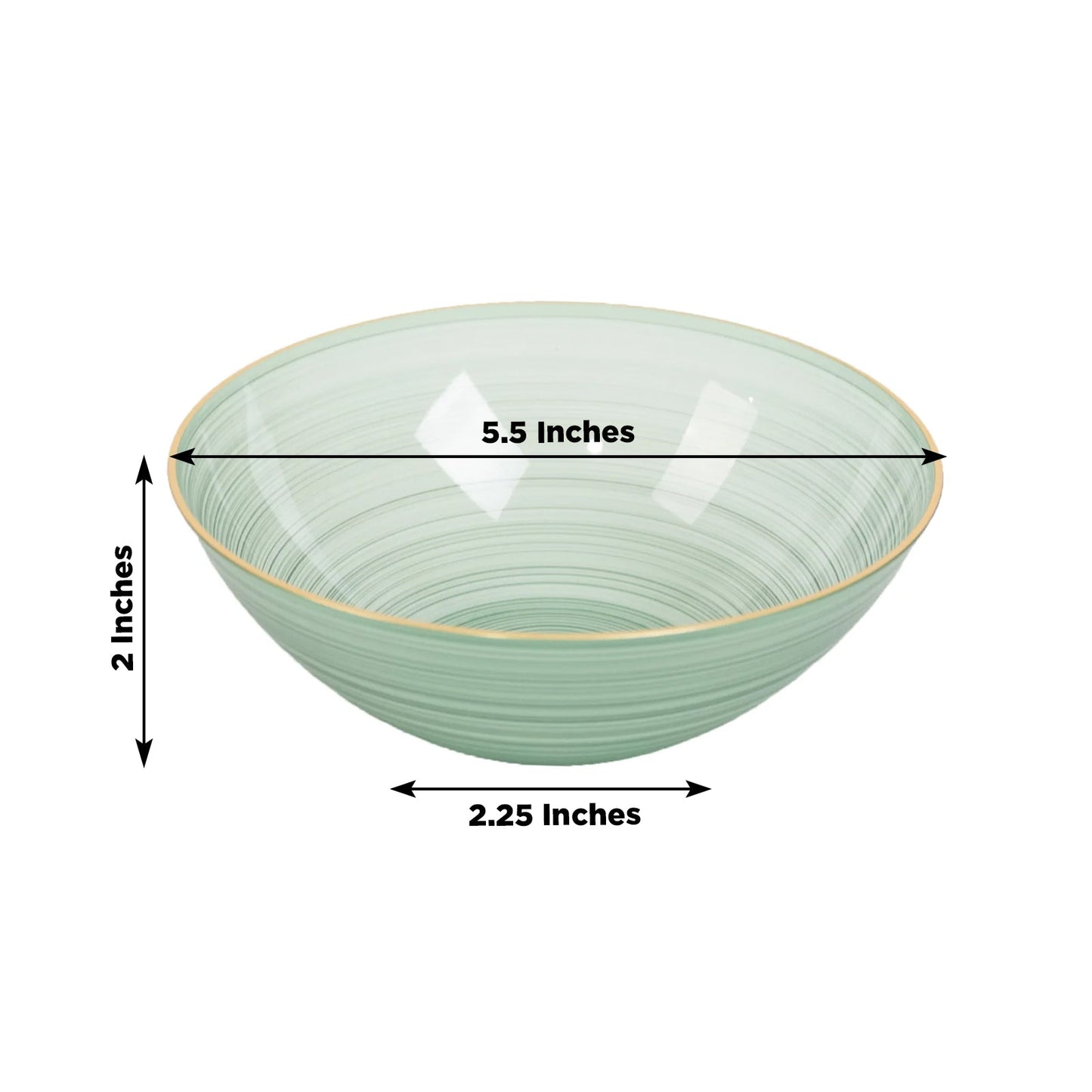 20-Pack 16oz Plastic Bowls â€“ Transparent Dusty Sage Green with Gold Rim, Elegant Crystal-Like Swirl Disposable Bowls