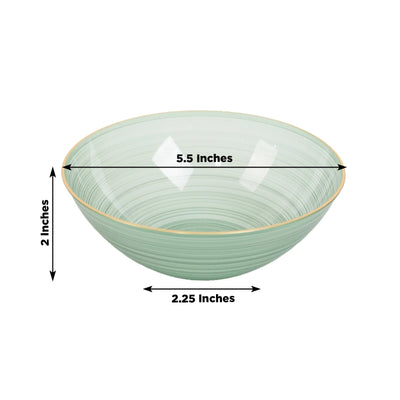 20-Pack 16oz Plastic Bowls â€“ Transparent Dusty Sage Green with Gold Rim, Elegant Crystal-Like Swirl Disposable Bowls