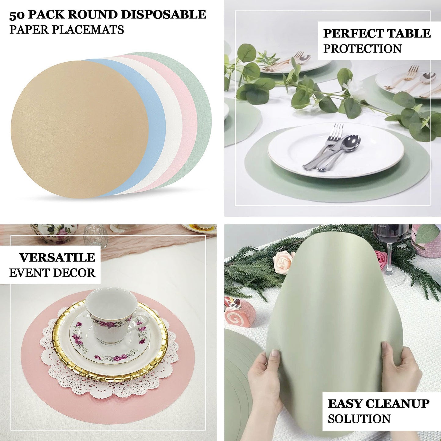 50 Pack 13" Round Disposable Paper Placemats â€“ Taupe Cardboard Dining Table Mats, 120 GSM