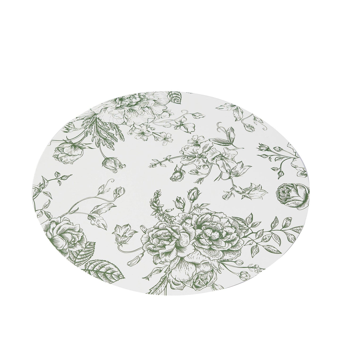 10-Pack Disposable Table Placemats in French Toile Print 13" in Matte White/Sage Green - Chic Floral Cardboard Placemats for Stylish Table Setting