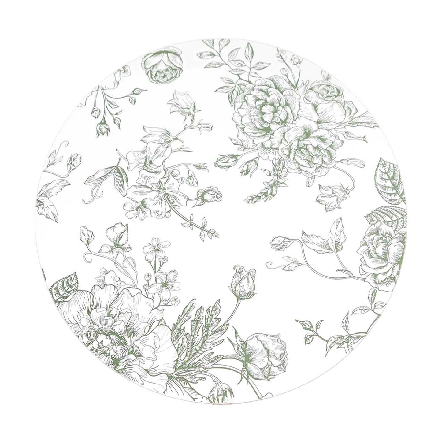 10-Pack Disposable Table Placemats in French Toile Print 13" in Matte White/Sage Green - Chic Floral Cardboard Placemats for Stylish Table Setting