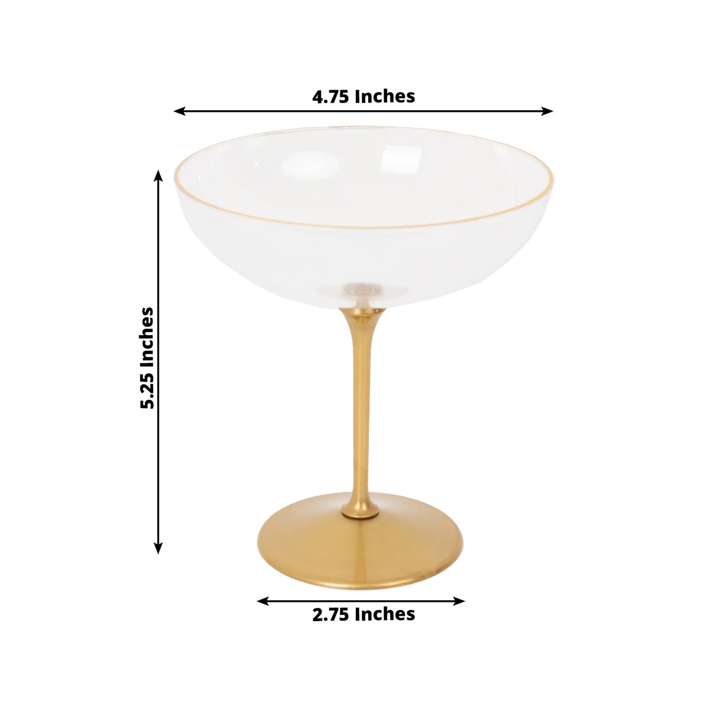 24-Pack Plastic Cocktail Glasses â€“ 9oz Clear Premium Disposable Coupe Champagne Cups with Gold Detachable Stem & Base â€“ Party & Event Drinkware