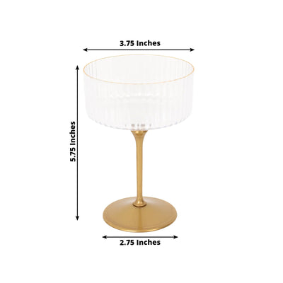 24-Pack Plastic Cocktail Glasses â€“ 10oz Clear Ribbed Premium Disposable Coupe Champagne Cups with Gold Detachable Stem & Base â€“ Party & Event Drinkware