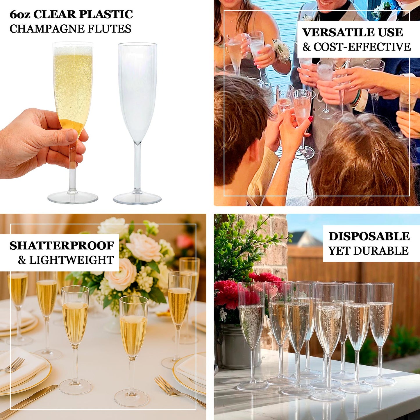 Shatterproof Champagne Flutes â€“ 12 Reusable 6oz Clear Plastic Toasting Glasses for Celebrations & Special Occasions