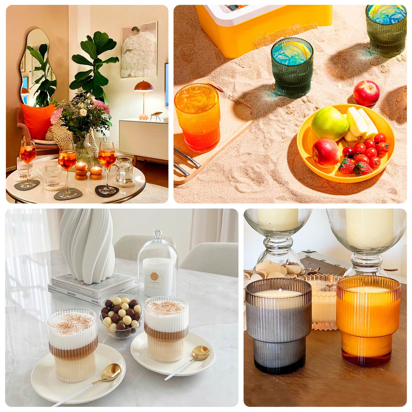 12-Pack Plastic Short Drinking Glasses Clear Ribbed Pattern Stackable - Reusable Tumblers 7oz