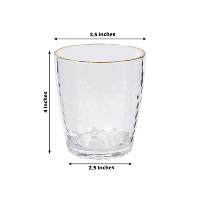 12-Pack Plastic Tumblers Reusable Hammered Cups 14oz â€“ Clear with Gold Rim â€“ Shatterproof Cocktail Drinkware