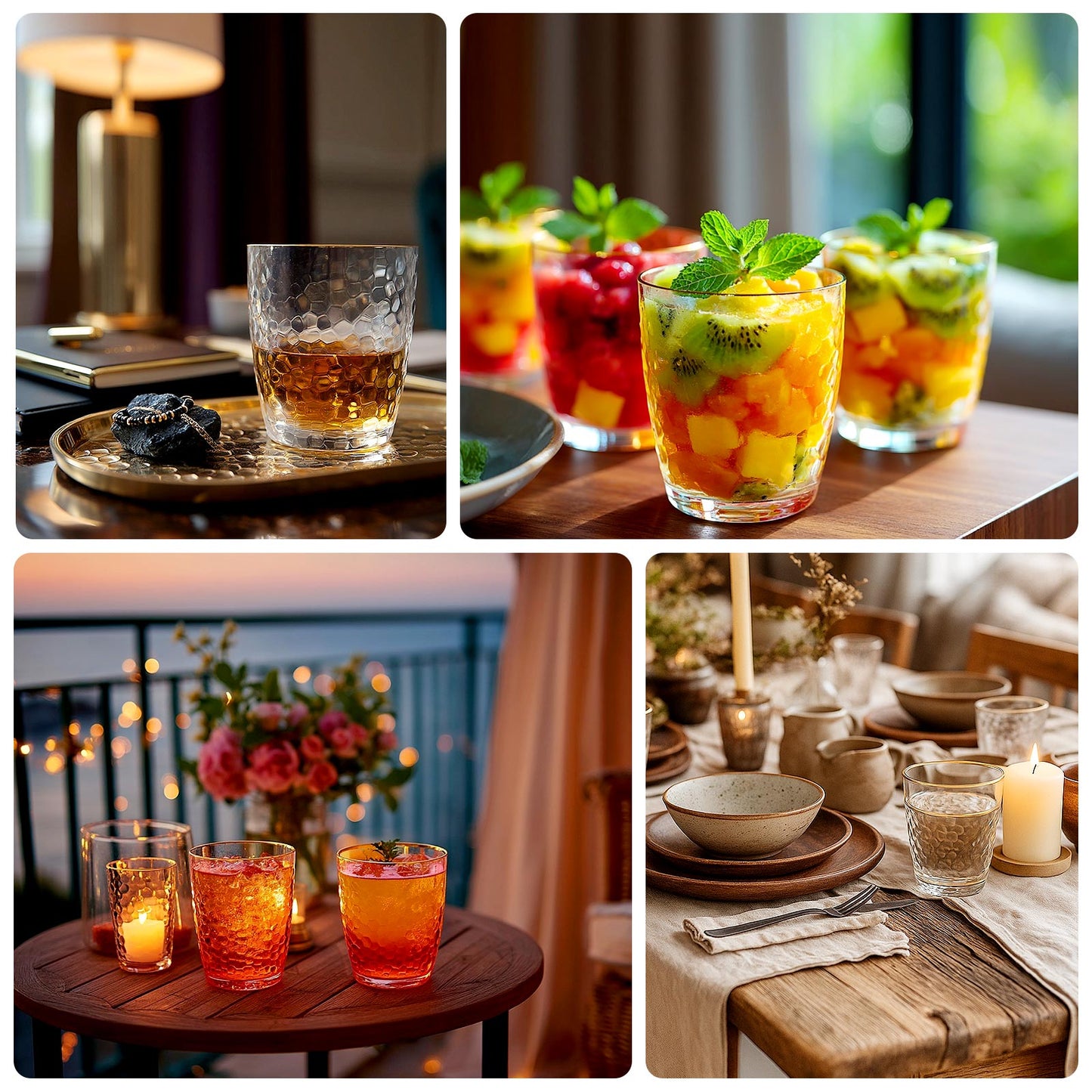 12-Pack Plastic Tumblers Reusable Hammered Cups 14oz â€“ Clear with Gold Rim â€“ Shatterproof Cocktail Drinkware