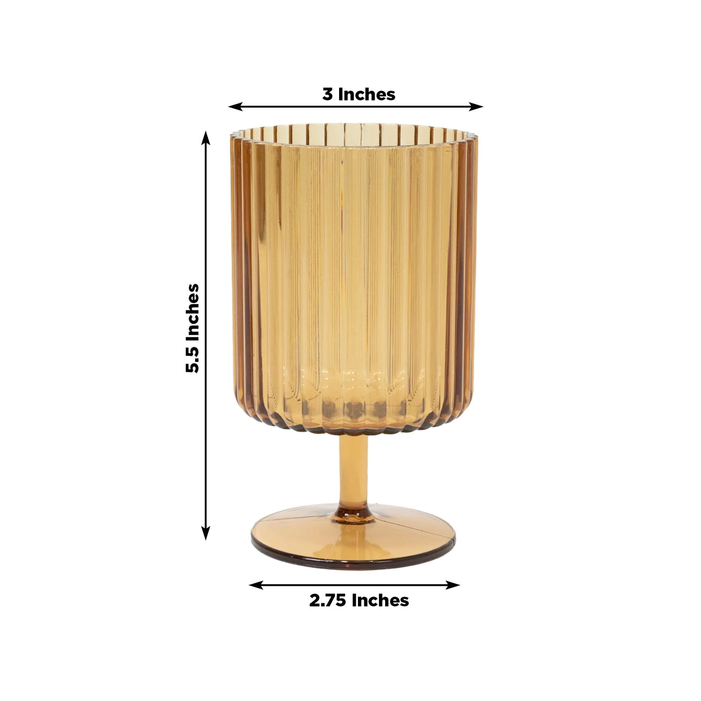 12-Pack Plastic Goblets Amber Gold Vintage Ribbed Pattern Short Stem - Reusable Wine Glasses 12oz