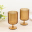 12-Pack Plastic Goblets Amber Gold Vintage Ribbed Pattern Short Stem - Reusable Wine Glasses 12oz