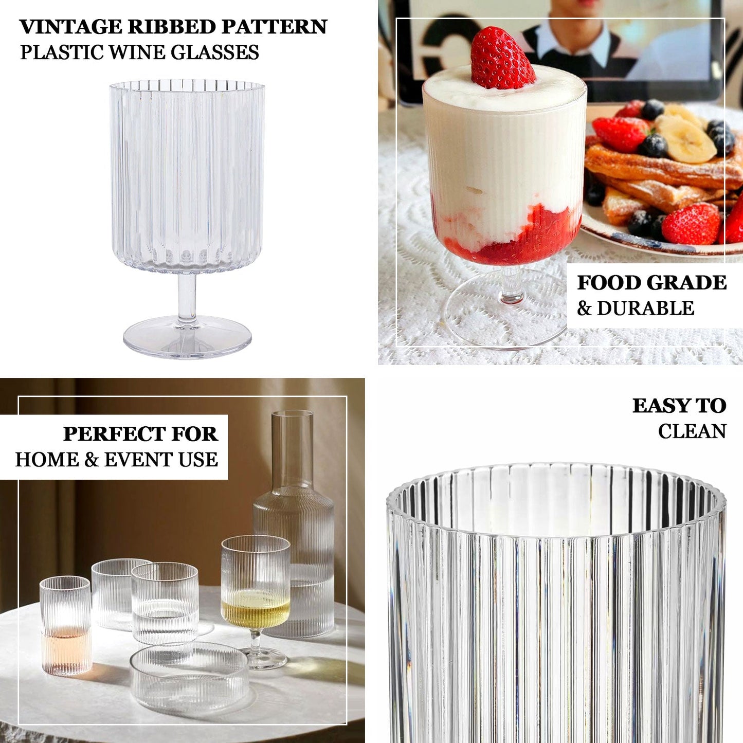 12-Pack Plastic Goblets Amber Gold Vintage Ribbed Pattern Short Stem - Reusable Wine Glasses 12oz