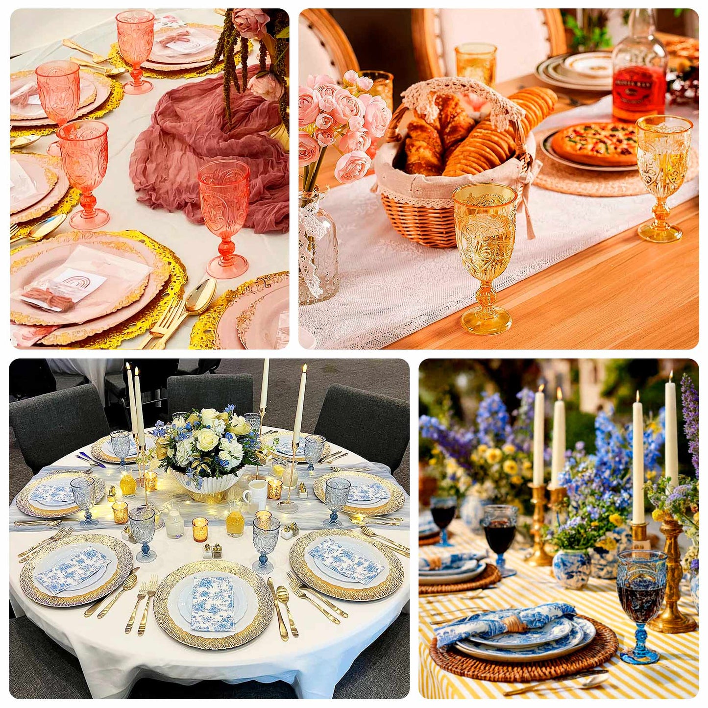 24-Pack Plastic Wine Glasses 10oz â€“ Transparent Blush Vintage Goblets with Retro Embossed Design, Elegant Drinkware - 7" Tall