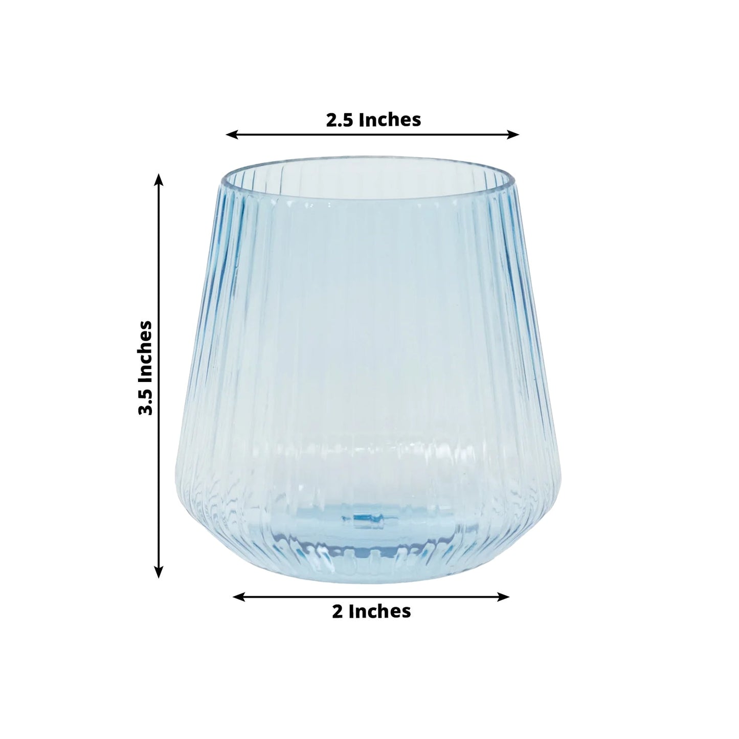 12-Pack Transparent Dusty Blue Plastic Stemless Wine Glasses â€“ 12oz Ribbed Design, Reusable Shatterproof Cocktail Tumblers