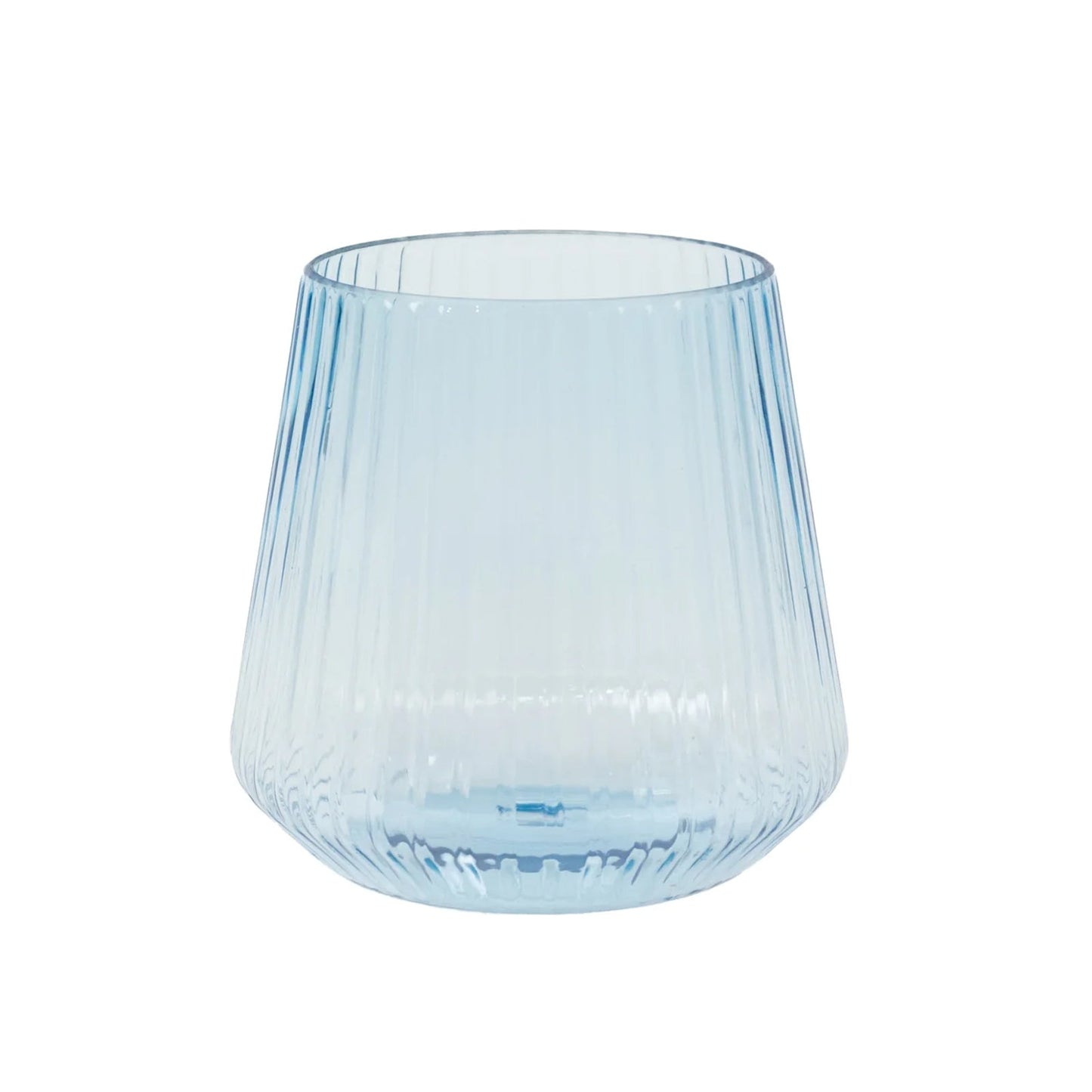 12-Pack Transparent Dusty Blue Plastic Stemless Wine Glasses â€“ 12oz Ribbed Design, Reusable Shatterproof Cocktail Tumblers