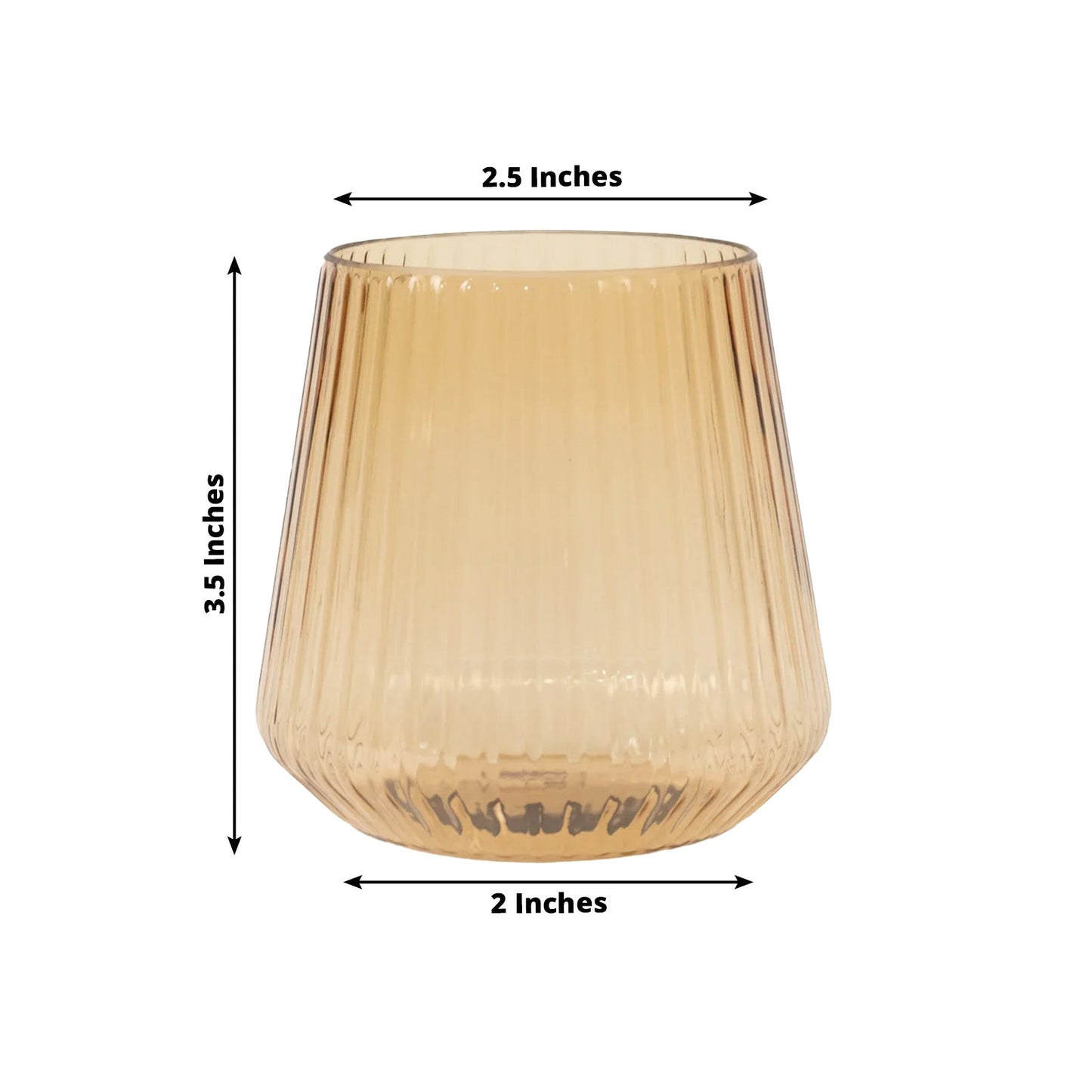12-Pack Amber Gold Plastic Stemless Wine Glasses â€“ 12oz Ribbed Design, Reusable Shatterproof Cocktail Tumblers