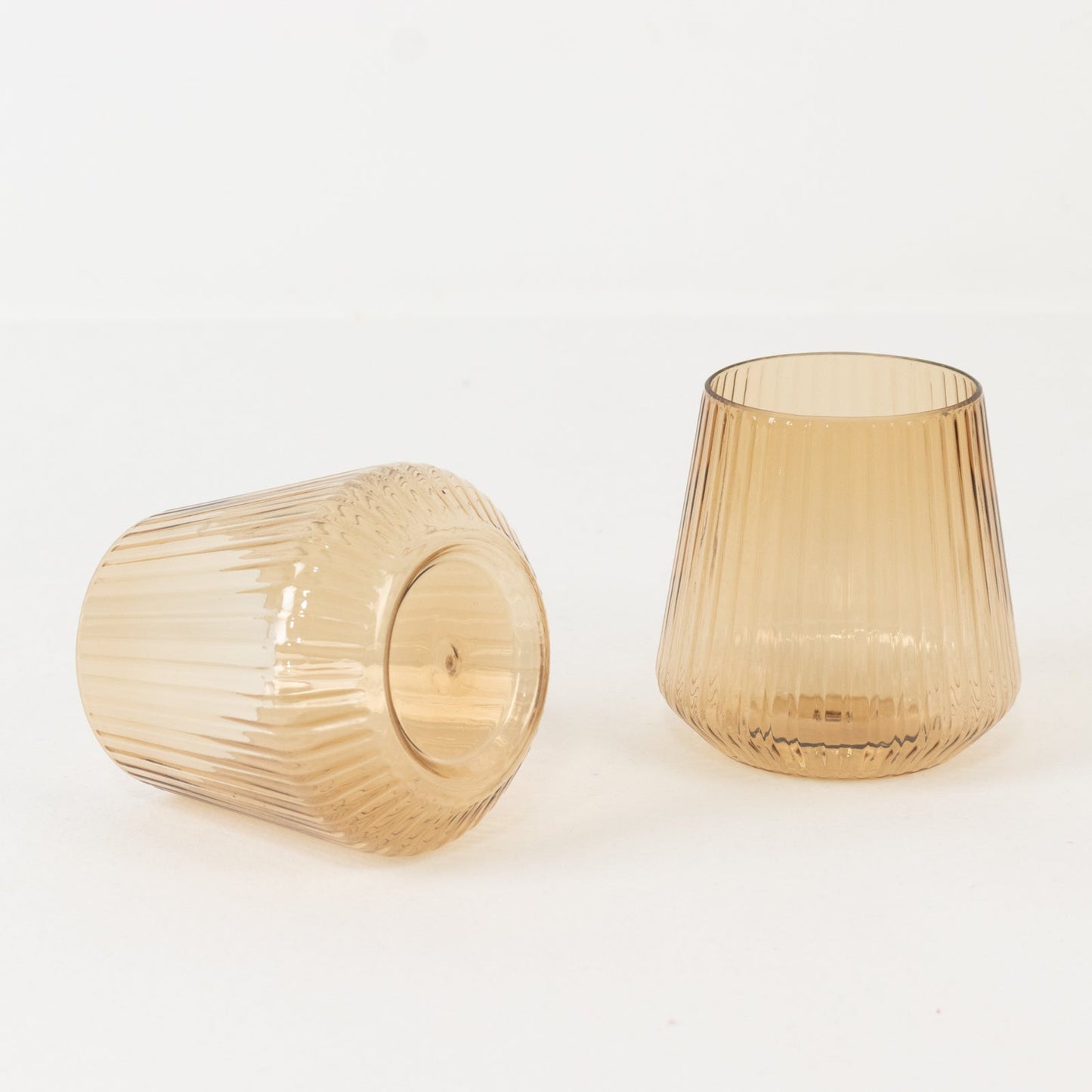 12-Pack Amber Gold Plastic Stemless Wine Glasses â€“ 12oz Ribbed Design, Reusable Shatterproof Cocktail Tumblers