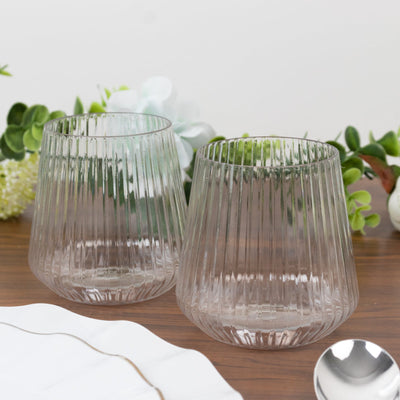 12-Pack Clear Plastic Stemless Wine Glasses â€“ 12oz Ribbed Design, Reusable Shatterproof Cocktail Tumblers