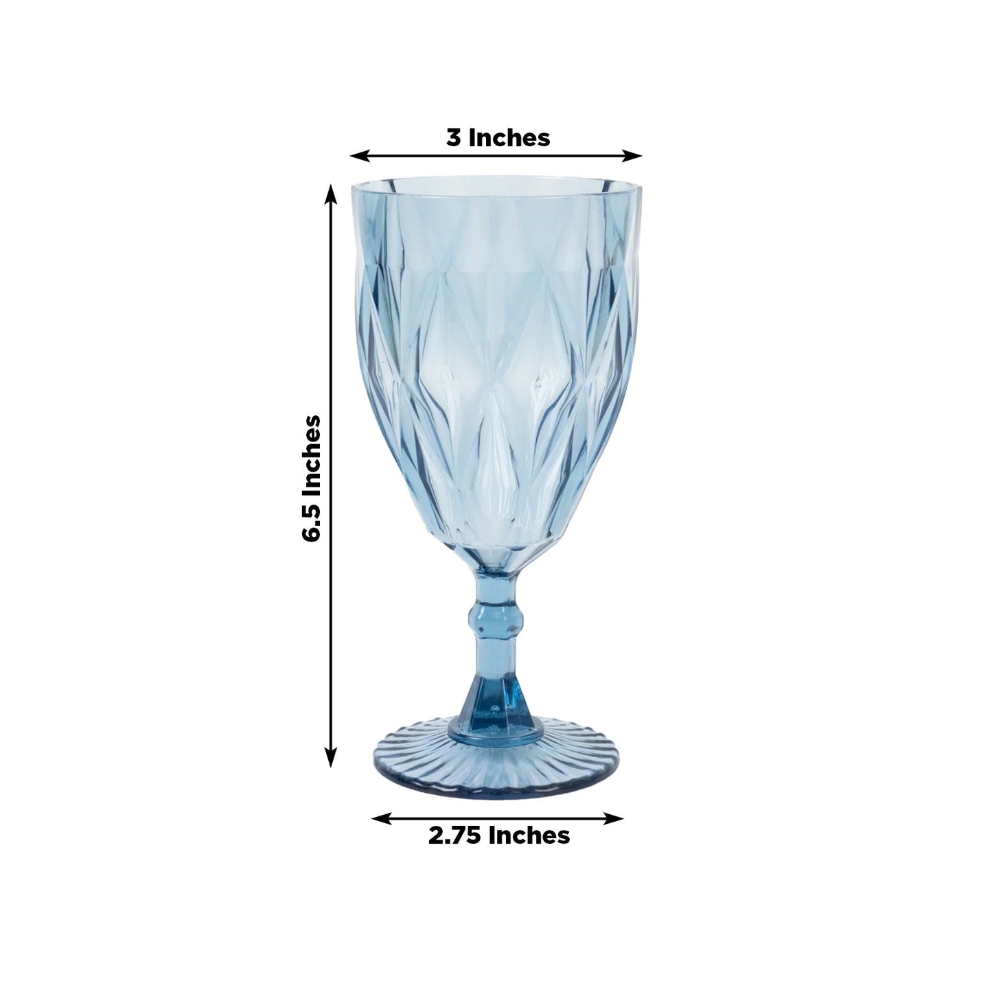 12 Pack Vintage Diamond Cut Plastic Goblets â€“ Dusty Blue 11oz Reusable Wine & Beverage Glasses