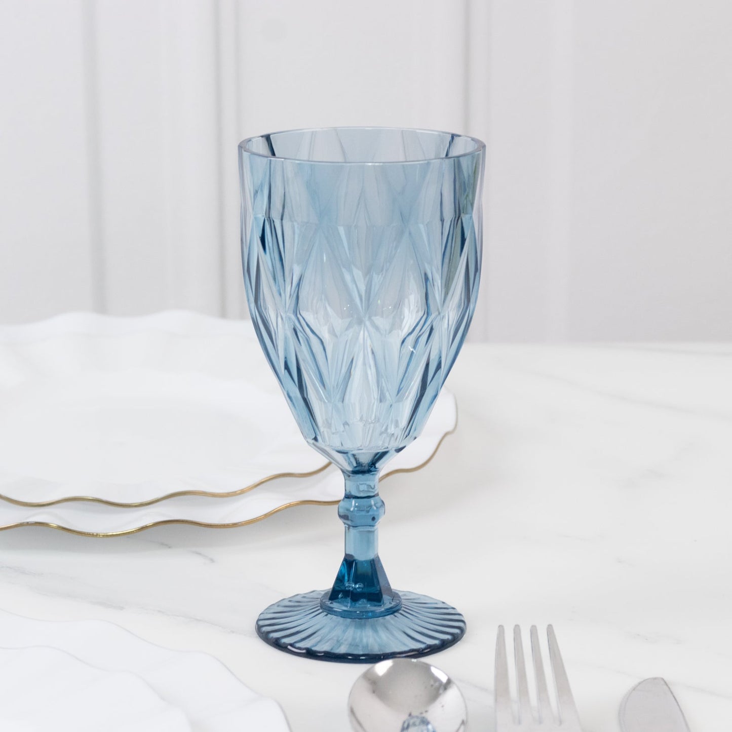 12 Pack Vintage Diamond Cut Plastic Goblets â€“ Dusty Blue 11oz Reusable Wine & Beverage Glasses