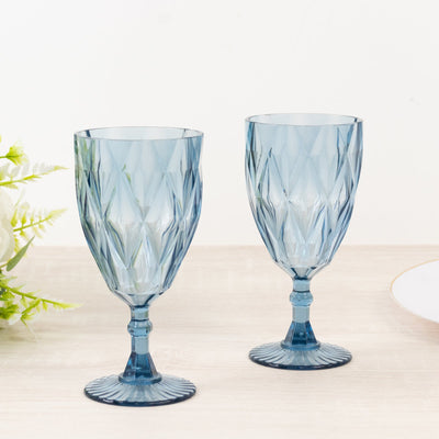 12 Pack Vintage Diamond Cut Plastic Goblets â€“ Dusty Blue 11oz Reusable Wine & Beverage Glasses