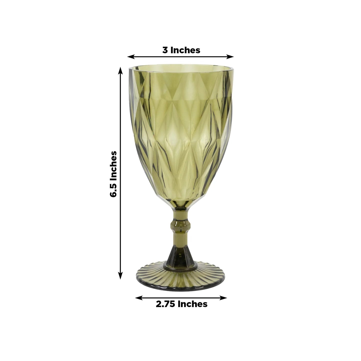 12 Pack Vintage Diamond Cut Plastic Goblets â€“ Dusty Sage Green 11oz Reusable Wine & Beverage Glasses